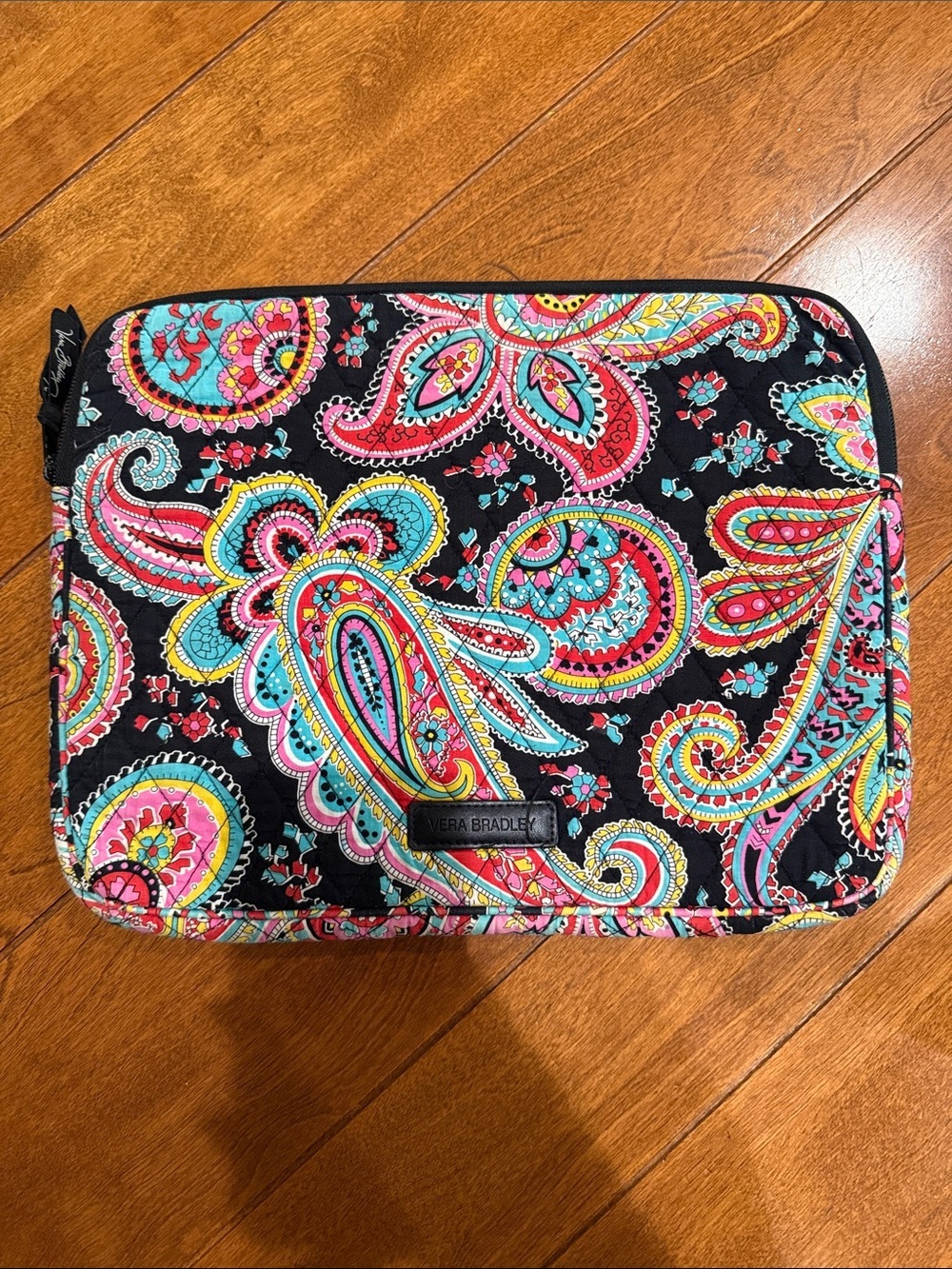 Vera Bradley Quilted Paisley Laptop Sleeve - Black with Pink, Turquoise & Yellow